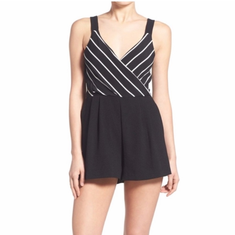MINKPINK Black and White Striped Romper